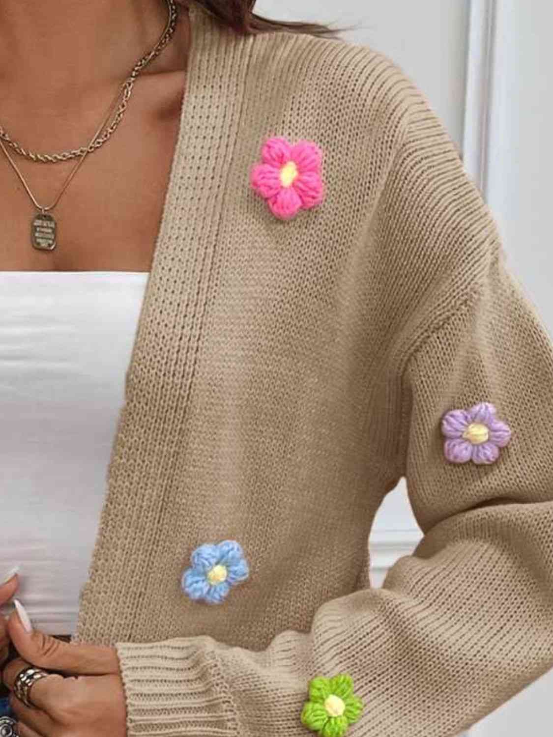 Floral Long Sleeve Open Front Cardigan - Trendsi - Flyclothing LLC