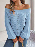 Openwork Off-Shoulder Long Sleeve Sweater - Trendsi - Flyclothing LLC