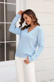 Ribbed V-Neck Dropped Shoulder Knit Top - Trendsi - Flyclothing LLC