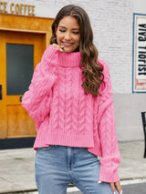 Turtle Neck Cable-Knit Sweater - Trendsi - Flyclothing LLC