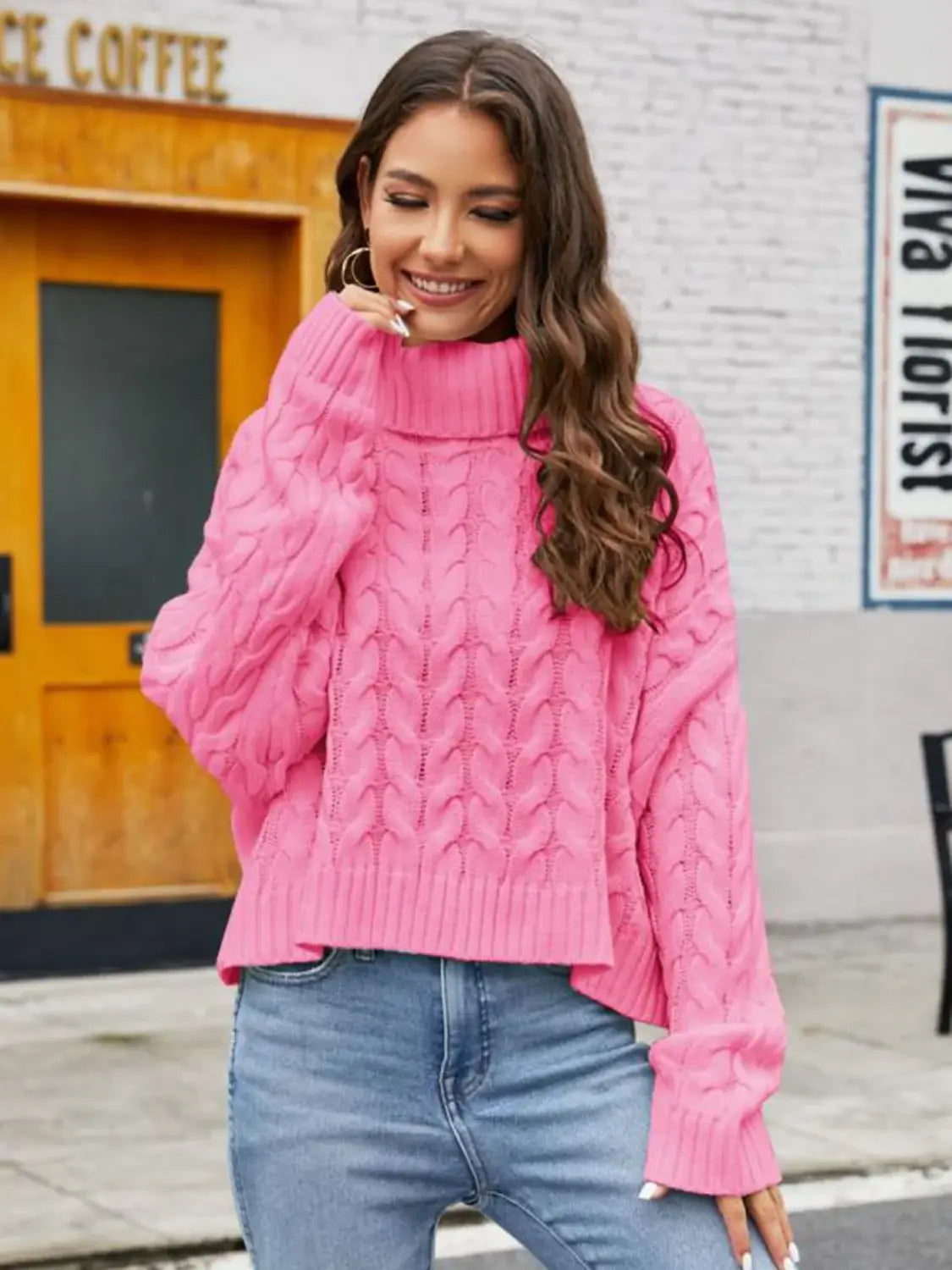 Turtle Neck Cable-Knit Sweater - Trendsi - Flyclothing LLC