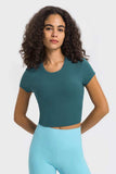 Round Neck Short Sleeve Cropped Sports T-Shirt - Trendsi - Flyclothing LLC