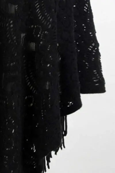 Fringe Openwork Surplice Cape Sleeve Poncho - Trendsi - Flyclothing LLC