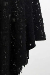 Fringe Openwork Surplice Cape Sleeve Poncho - Trendsi - Flyclothing LLC