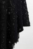 Fringe Openwork Surplice Cape Sleeve Poncho - Trendsi