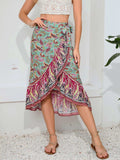 Tie Waistband Flounce Hem Midi Skirt - Trendsi - Flyclothing LLC