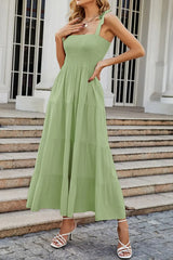 Tie-Shoulder Smocked Tiered Dress - Trendsi - Flyclothing LLC