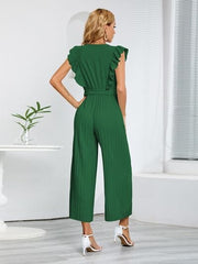 Ruffled Surplice Cap Sleeve Jumpsuit - Trendsi