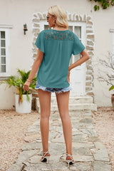 Spliced Lace Flutter Sleeve Top - Trendsi - Flyclothing LLC