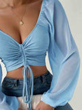 Drawstring Sweetheart Neck Cropped Top - Trendsi - Flyclothing LLC