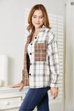 Double Take Plaid Contrast Button Up Shirt Jacket - Trendsi