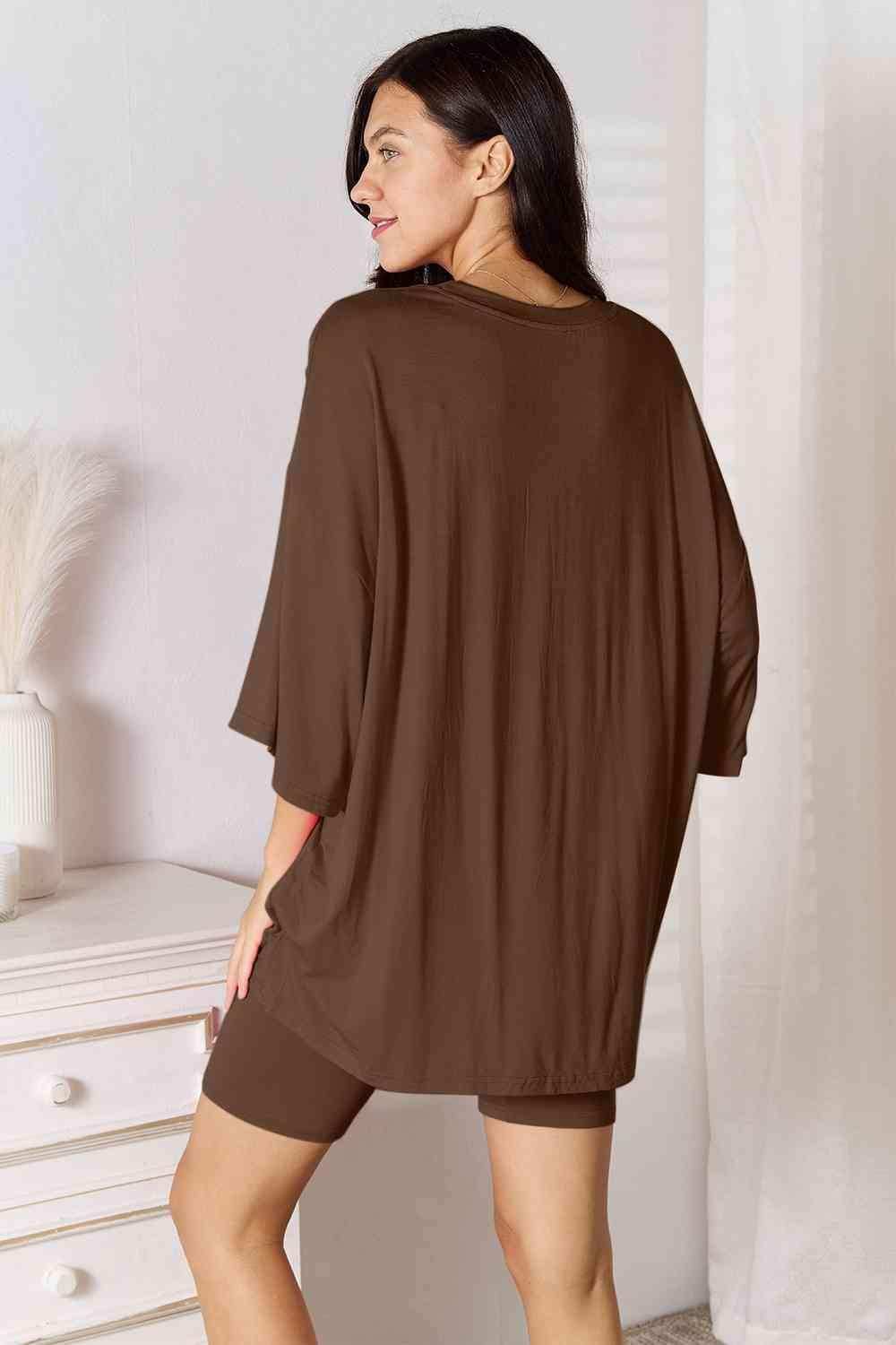 Basic Bae Full Size Soft Rayon Three-Quarter Sleeve Top and Shorts Set - Trendsi - Flyclothing LLC