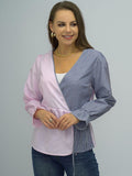 Surplice Neck Striped Long Sleeve Blouse - Trendsi