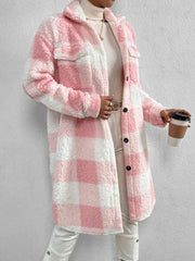 Plaid Collared Neck Button Down Coat - Trendsi