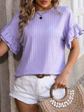 Ruffled Round Neck Short Sleeve Blouse - Trendsi - Flyclothing LLC