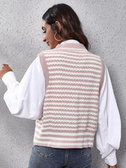 Striped Button Up V-Neck Sweater Vest - Flyclothing LLC