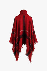 Plaid Turtleneck Raw Hem Poncho - Trendsi - Flyclothing LLC
