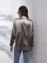 Button Up Collared Neck Long Sleeve Shirt - Trendsi - Flyclothing LLC