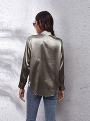 Button Up Collared Neck Long Sleeve Shirt - Trendsi