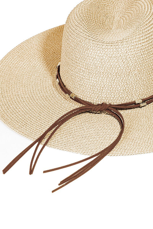 Fame Rope Strap Wide Brim Weave Hat - Trendsi