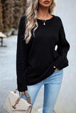 Cable-Knit Round Neck Drop Shoulder Sweater - Trendsi - Flyclothing LLC