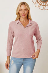 Collared Neck Dropped Shoulder T-Shirt - Trendsi