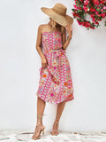 Printed Strapless Tie Belt Dress - Trendsi