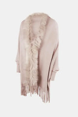 Fringe Open Front Long Sleeve Poncho - Trendsi - Flyclothing LLC