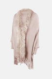 Fringe Open Front Long Sleeve Poncho - Trendsi