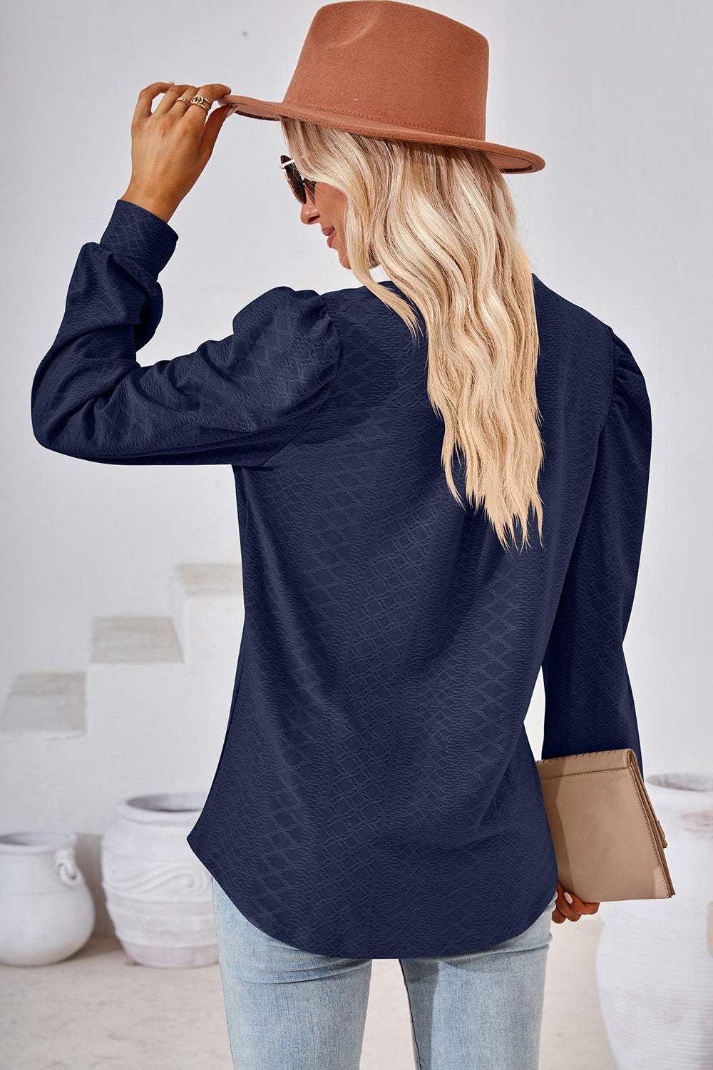 Ruched Notched Long Sleeve T-Shirt - Trendsi - Flyclothing LLC