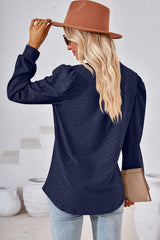 Ruched Notched Long Sleeve T-Shirt - Trendsi - Flyclothing LLC