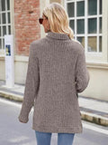 Ribbed Turtleneck Long Sleeve Slit Knit Top - Trendsi