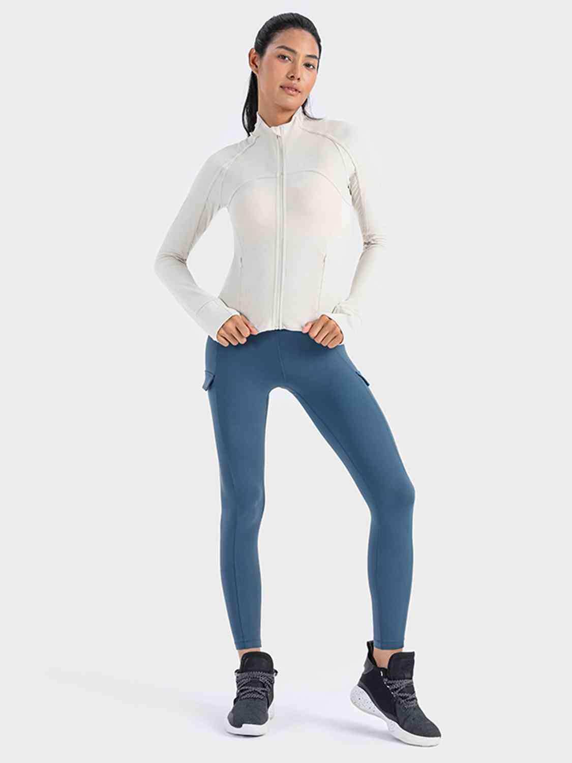 Zip-Up Long Sleeve Sports Jacket - Trendsi - Flyclothing LLC