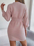 Buttoned Cable-Knit V-Neck Sweater Dress - Trendsi - Flyclothing LLC