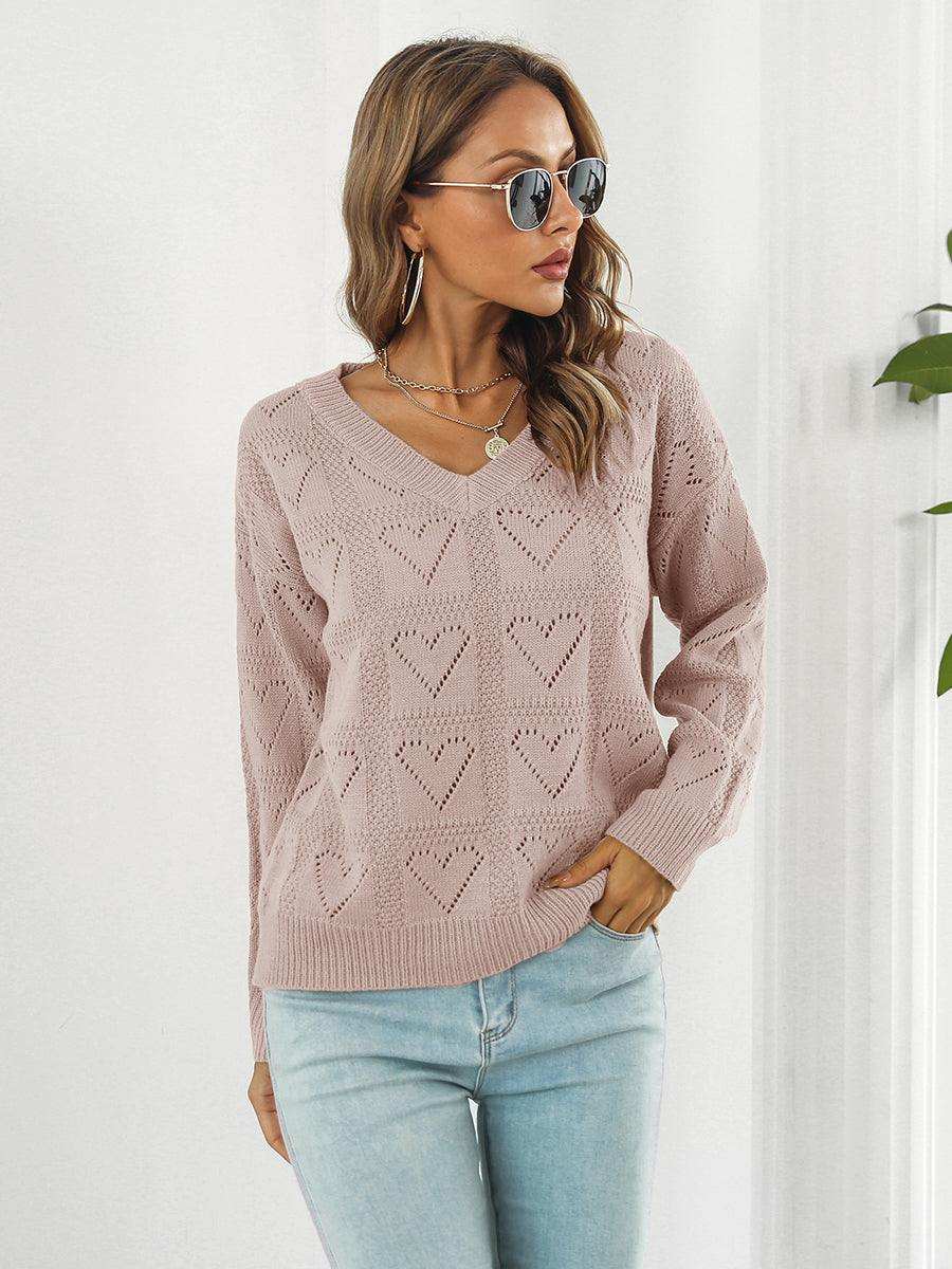 Openwork V-Neck Sweater - Trendsi - Flyclothing LLC