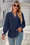 Eyelet Notched Lantern Sleeve T-Shirt - Trendsi - Flyclothing LLC