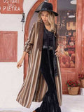 Striped Open Front Long Sleeve Outerwear - Trendsi - Flyclothing LLC