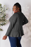 Double Take Half Button Long Sleeve Ruffle Hem Blouse - Trendsi