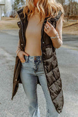 Longline Hooded Sleeveless Puffer Vest - Trendsi - Flyclothing LLC