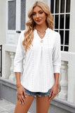 Eyelet Notched Knit Jacquard Top - Trendsi