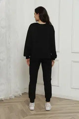 Round Neck Long Sleeve Top and Drawstring Pants Set - Trendsi - Flyclothing LLC