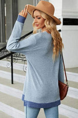 Slit V-Neck Long Sleeve T-Shirt - Trendsi - Flyclothing LLC