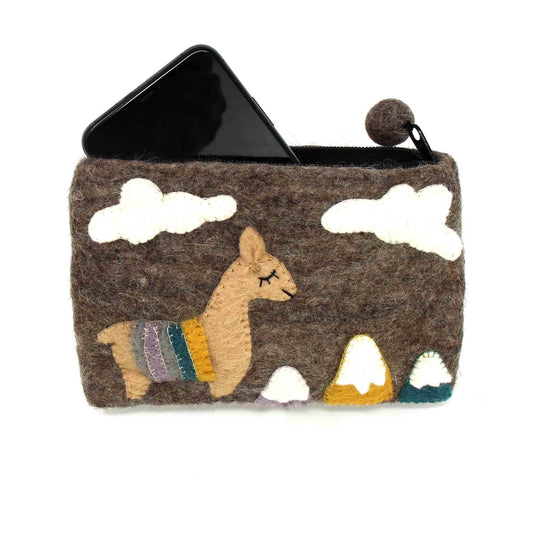 Hand Crafted Felt: Llama Pouch - Global Groove Direct