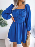 Tied Square Neck Balloon Sleeve Dress - Trendsi - Flyclothing LLC