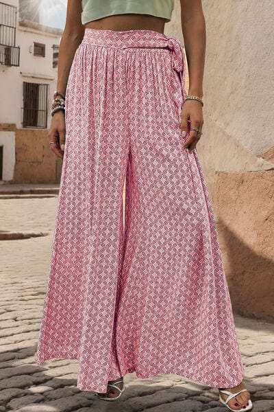 Printed Tied Wide Leg Pants - Trendsi - Flyclothing LLC