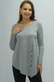 Buttoned Long Sleeve Round Neck Tee - Trendsi