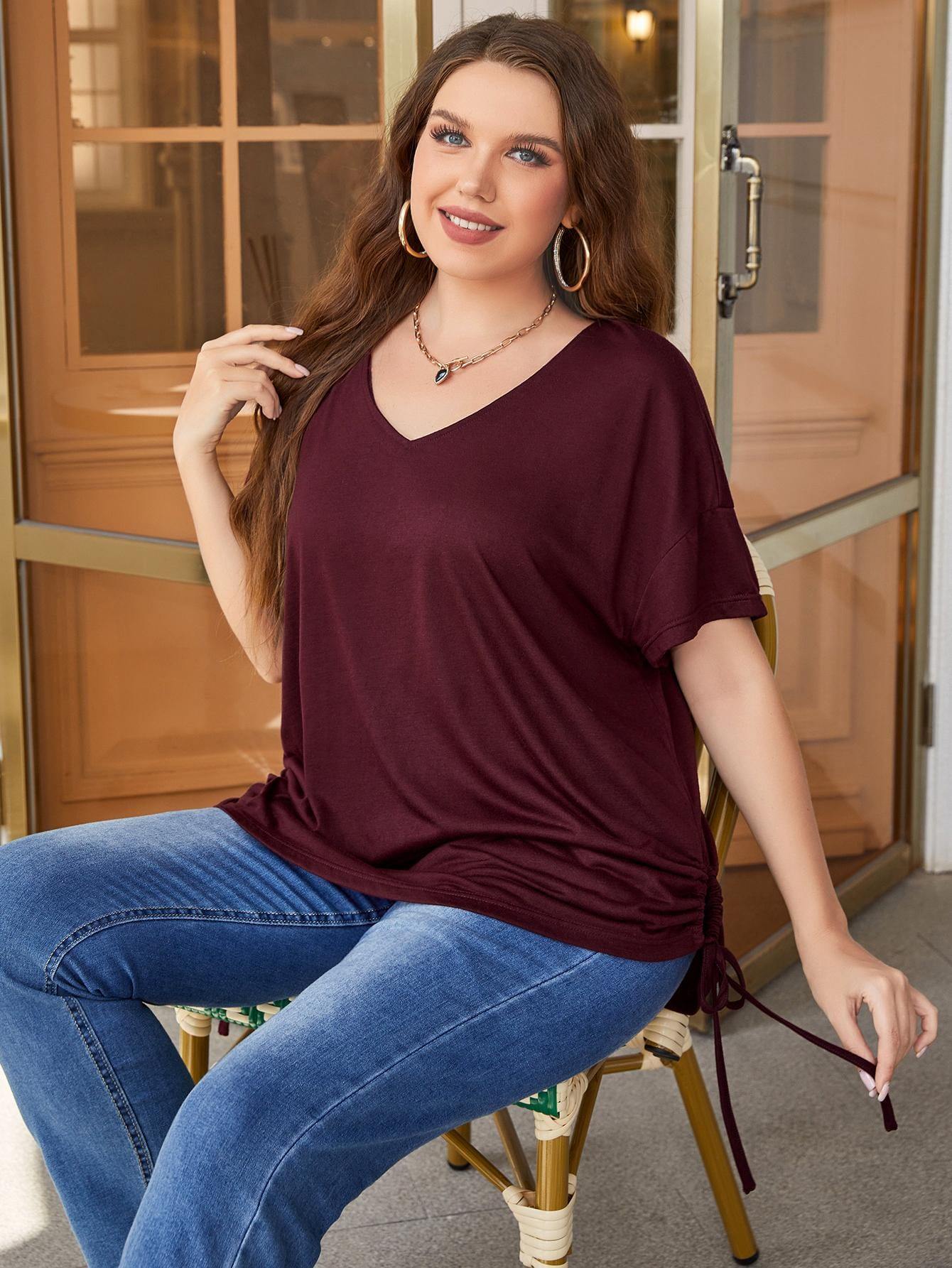 drawstring v neck blouse