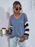 Leopard Striped Waffle-Knit Top - Trendsi - Flyclothing LLC