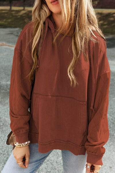 Drawstring Kangaroo Pocket Dropped Shoulder Hoodie - Trendsi - Flyclothing LLC