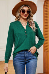 Notched Long Sleeve T-Shirt - Trendsi - Flyclothing LLC
